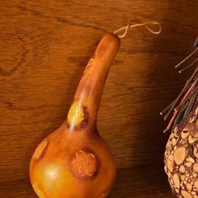 Vintage Natural Birdhouse Ornament, Gourd Ornament, and Bottlebrush Mouse