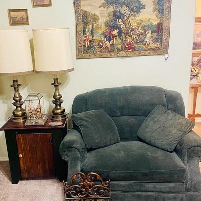 Tapestry and Green Chair Lot
