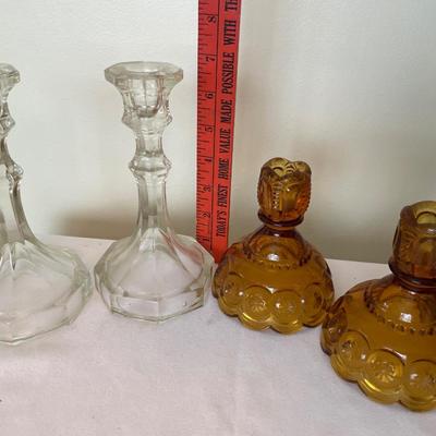 2 sets of glass candlestick holders