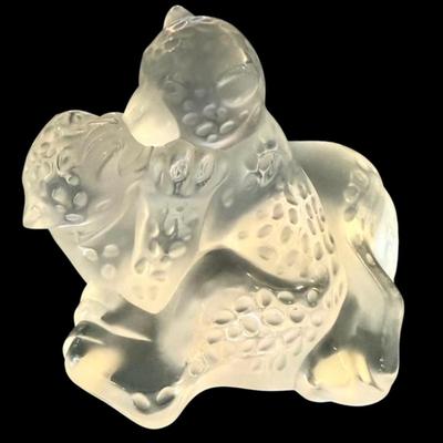 Lalique Jaguar Cubs Frosted Crystal Figurine (DR-MK)