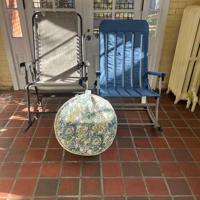Two Folding Patio Rocking Chairs & Inflatable Ottoman (SR-MG)