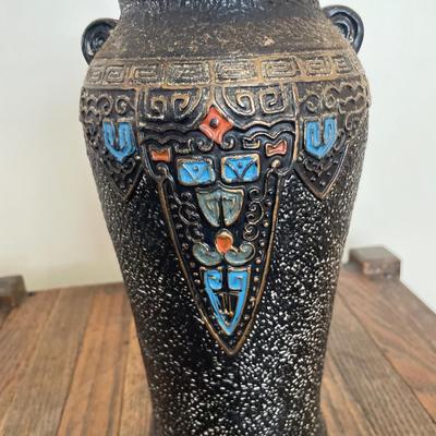 Vintage 1920s Tokanabe Black Textured Art Pottery Vase Japanese