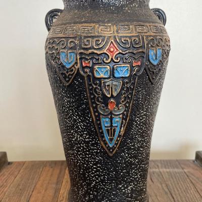 Vintage 1920s Tokanabe Black Textured Art Pottery Vase Japanese