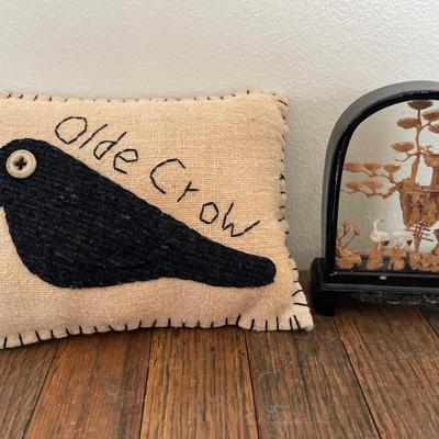 Olde Crow pillow and Chinese diorama