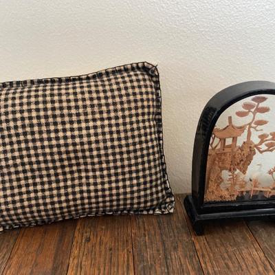 Olde Crow pillow and Chinese diorama