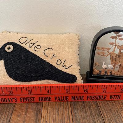 Olde Crow pillow and Chinese diorama