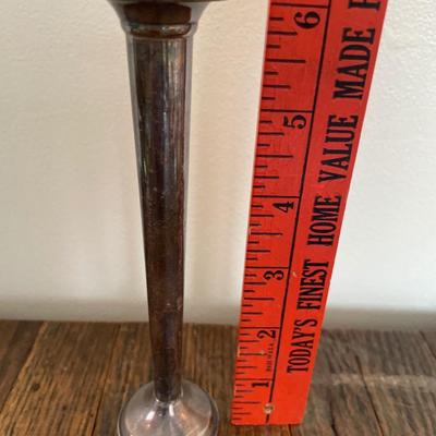 Small sterling vase with brass candlestick holder and possible silver plate dish