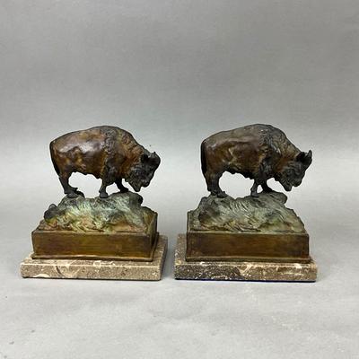 FR866 Pair of Bronze Bison Sculpture Bookends by Carl Kauba