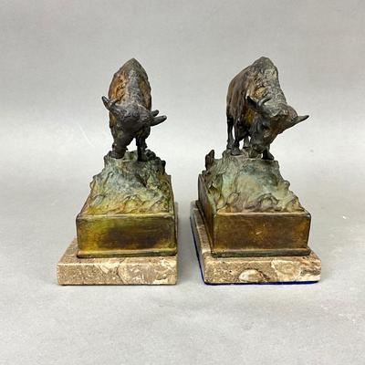 FR866 Pair of Bronze Bison Sculpture Bookends by Carl Kauba