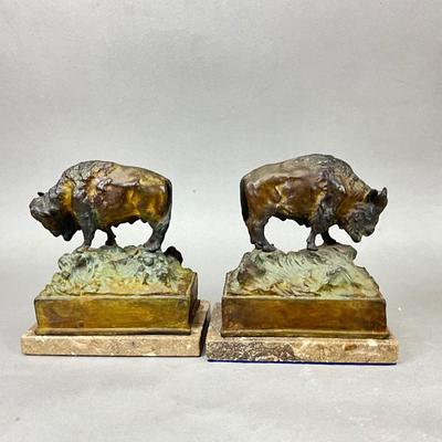FR866 Pair of Bronze Bison Sculpture Bookends by Carl Kauba