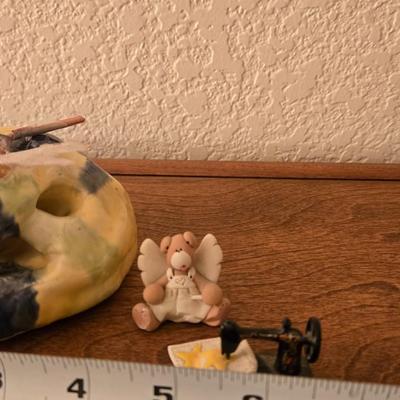 Ceramic "Worm Holes," Mini Angel and Sewing Machine