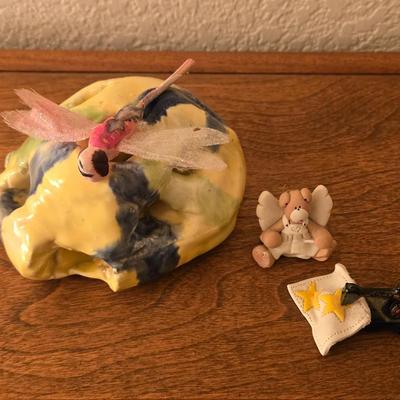 Ceramic "Worm Holes," Mini Angel and Sewing Machine