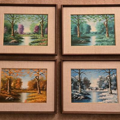 Beautiful 4 Seasons Original Framed Oil Painting Artwork