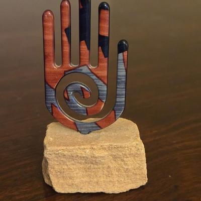 Enamel Metal with Rock Pedestal Sculpture
