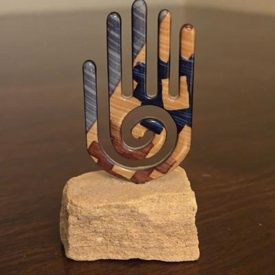 Enamel Metal with Rock Pedestal Sculpture