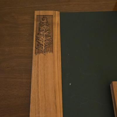 Walnut Desk Set with Etched Pine Tree