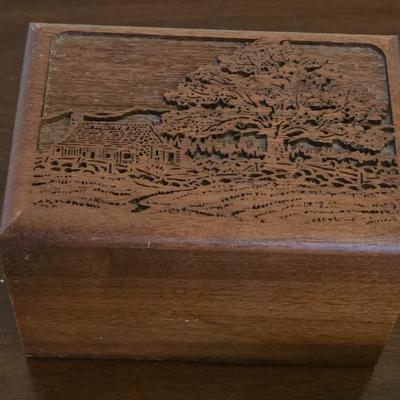 Walnut Desk Set with Etched Trees