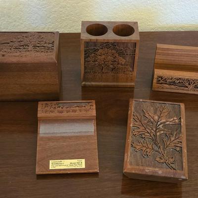 Walnut Desk Set with Etched Trees