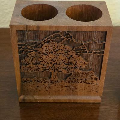 Walnut Desk Set with Etched Trees