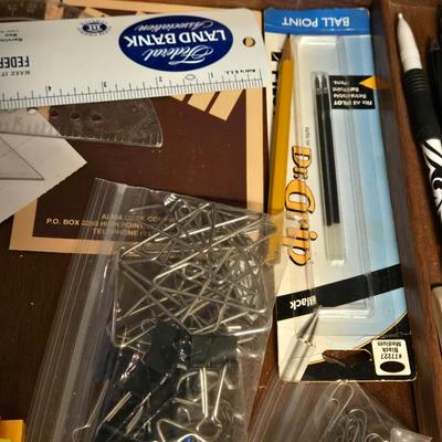 Office Drawer Lot - Scissors, TI Calculator, Clips, Post It Notes and More!