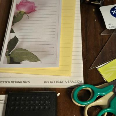 Office Drawer Lot - Scissors, TI Calculator, Clips, Post It Notes and More!