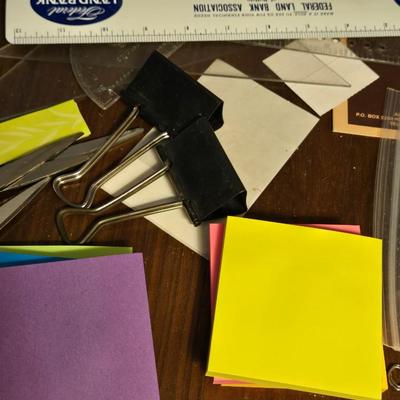 Office Drawer Lot - Scissors, TI Calculator, Clips, Post It Notes and More!