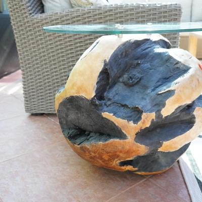 Carved Rustic Heavy Wood Root Ball End Table