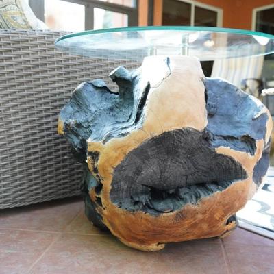 Carved Rustic Heavy Wood Root Ball End Table
