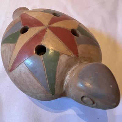 Ocarina Pottery Flute & Pair of Burnished Clay Turtle Vases (LR-RG)