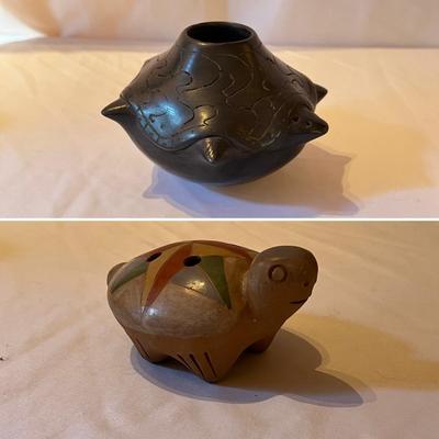 Ocarina Pottery Flute & Pair of Burnished Clay Turtle Vases (LR-RG)