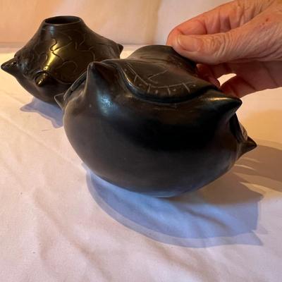 Ocarina Pottery Flute & Pair of Burnished Clay Turtle Vases (LR-RG)