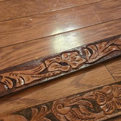 Mixed Lot of Tooled Leather Belts and a Wyoming Belt Buckle