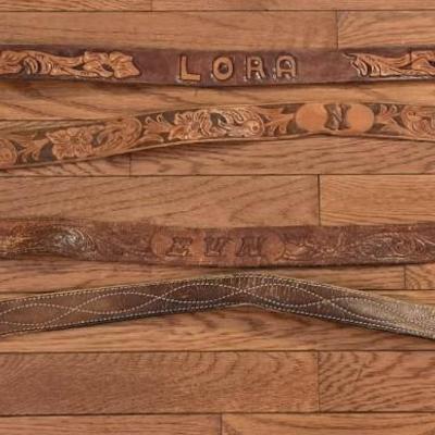 Mixed Lot of Tooled Leather Belts and a Wyoming Belt Buckle