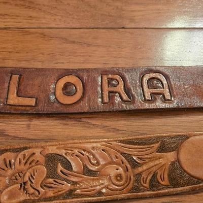 Mixed Lot of Tooled Leather Belts and a Wyoming Belt Buckle