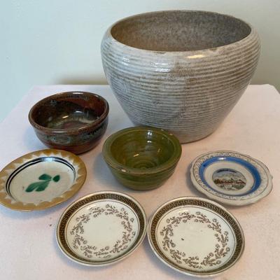 Pottery bowls, pot and small plates