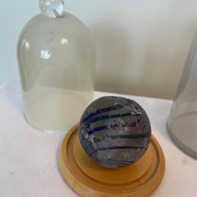 Blue swirl ball, signed glass and small bowl