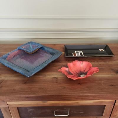 Pottery Tray & Dip Bowl, Ceramic Poppy Bowl, & Black Modern Tray (D-KD)