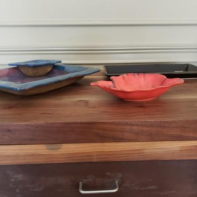 Pottery Tray & Dip Bowl, Ceramic Poppy Bowl, & Black Modern Tray (D-KD)