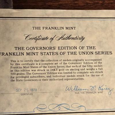 Franklin Mint Gold over Sterling The Governor's Edition States of the UnionCoins in the Case