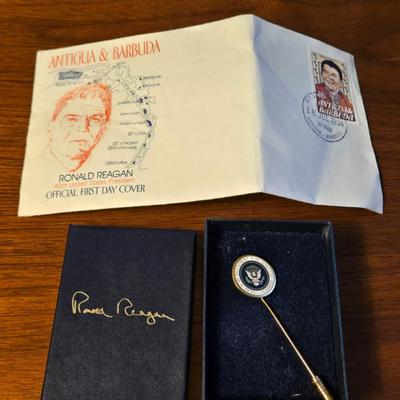 Franklin Mint Ronald Reagan Tie Pin and Stamp/Envelope