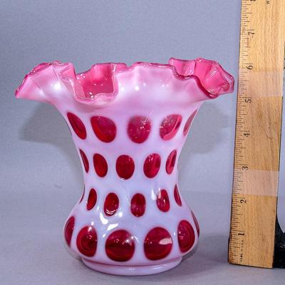 FENTON CRANBERRY COIN DOT VASE
