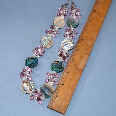 BEAUTIFUL ABALONE NECKLACE W/ STERLING FINDINGS
