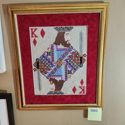 King of Diamonds Queen of Hearts Framed Needlepoint