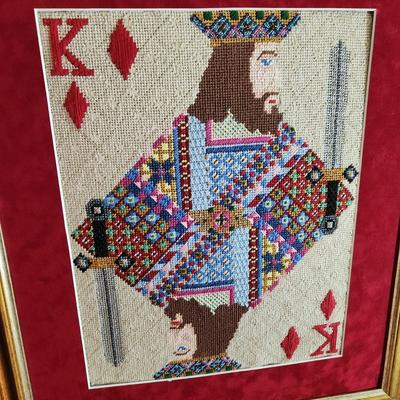 King of Diamonds Queen of Hearts Framed Needlepoint