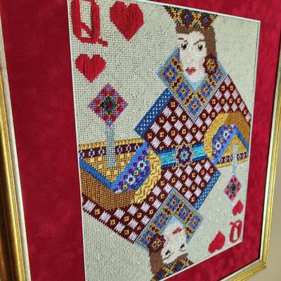 King of Diamonds Queen of Hearts Framed Needlepoint