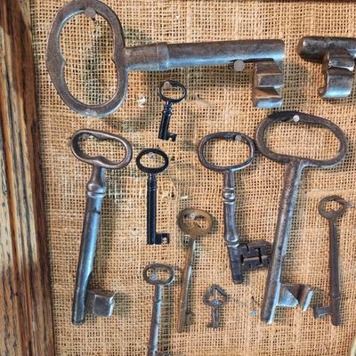Antique & Vintage Skeleton Keys Framed Display 17x22