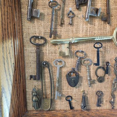 Antique & Vintage Skeleton Keys Framed Display 17x22