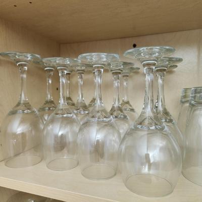 3 Shelves of Clear Barware Drinking Glasses Wine Highball Lowball Mugs