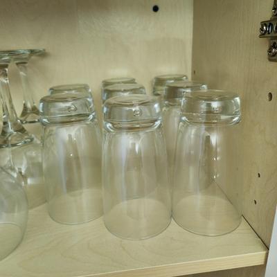 3 Shelves of Clear Barware Drinking Glasses Wine Highball Lowball Mugs