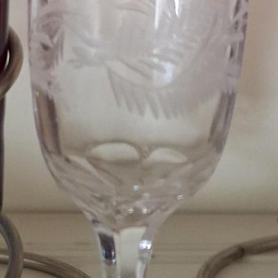 2 Etched Cordial Glasses